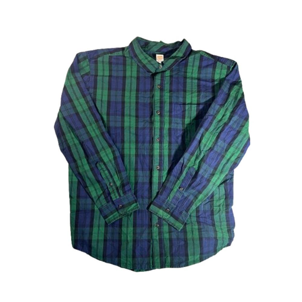 Gymboree green long-sleeve button-down green blue plaid men's shirt XL